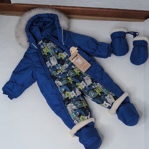 Blue Baby Snowsuit with Mittens